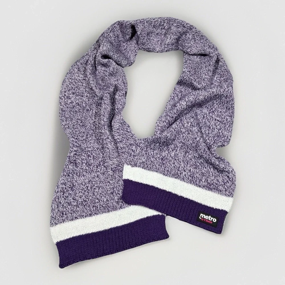 Metro by T-Mobile Purple Marled‎ Knit Scarf Unisex Winter Striped Logo RN 163898